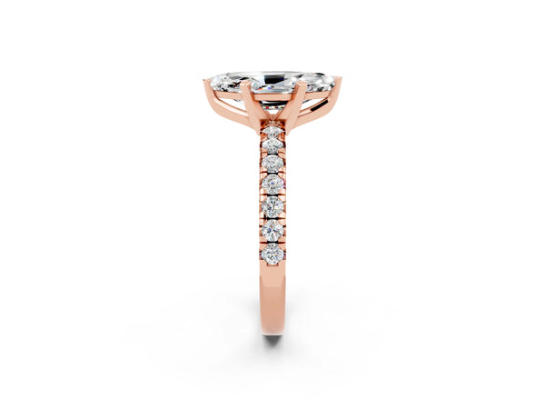 Rose gold Marquise Cut Moissanite Solitaire Pavé Engagement Ring with Round Band and Prong Setting