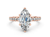 Rose gold Marquise Cut Moissanite Solitaire Pavé Engagement Ring with Round Band and Prong Setting_66