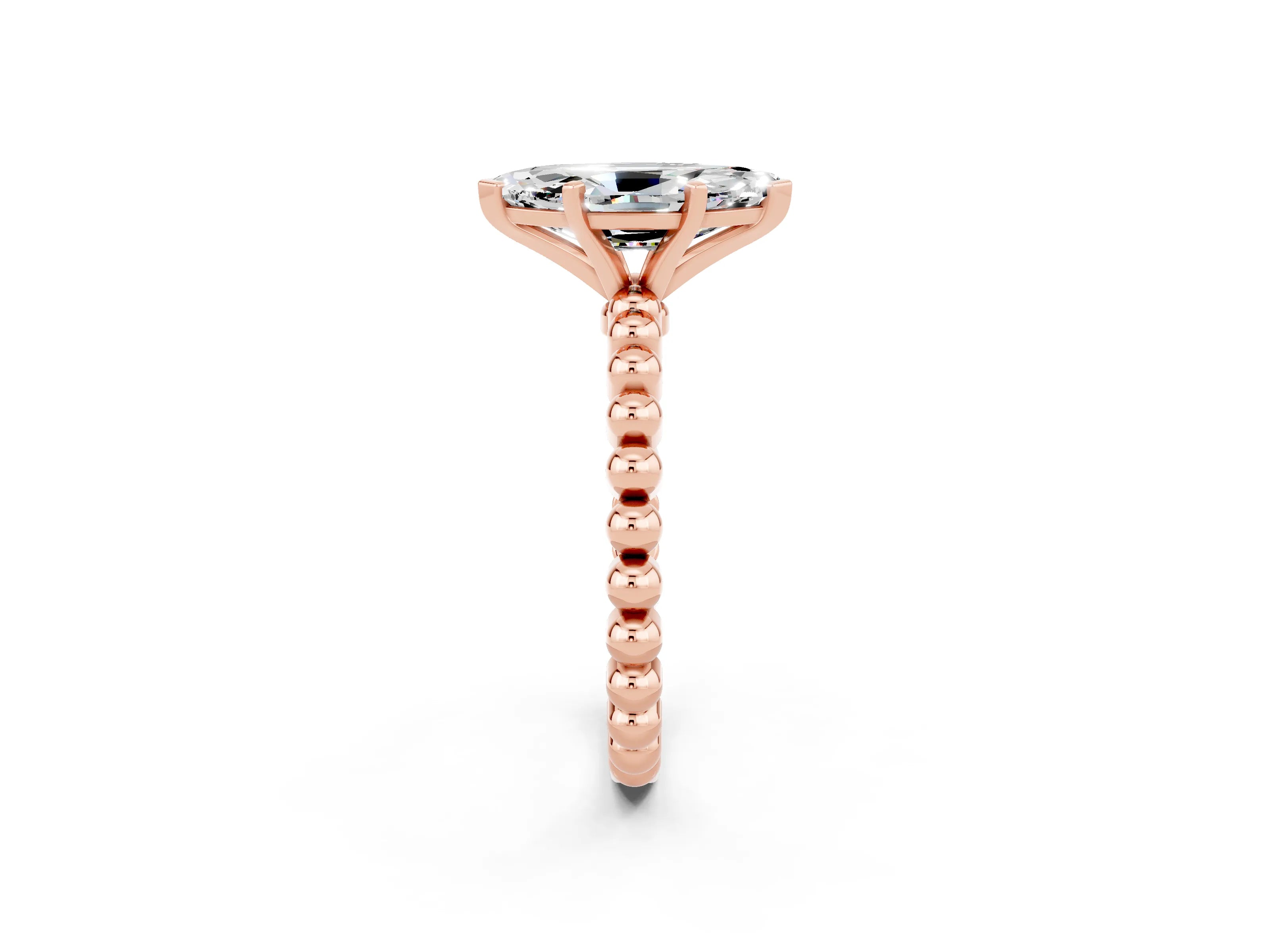 Rose gold Marquise Cut Moissanite Solitaire Ring with Beaded Band and Prong Setting_2