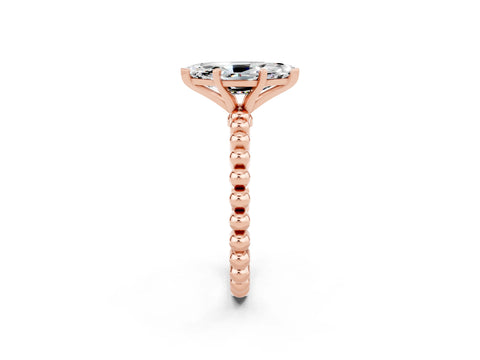 Rose gold Marquise Cut Moissanite Solitaire Ring with Beaded Band and Prong Setting_2