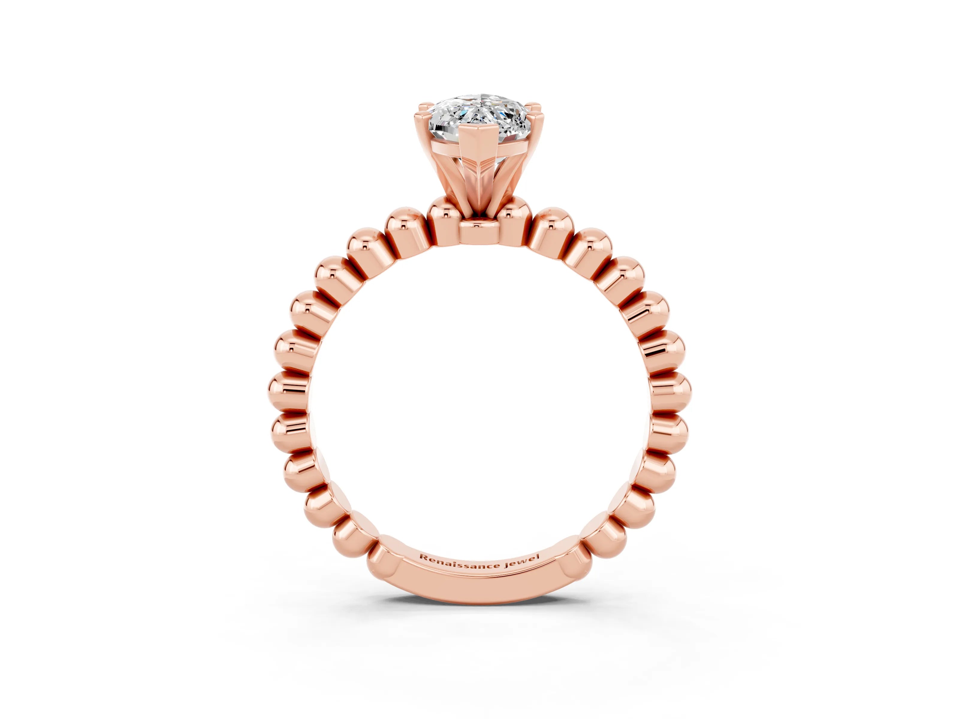 Rose gold Marquise Cut Moissanite Solitaire Ring with Beaded Band and Prong Setting_3
