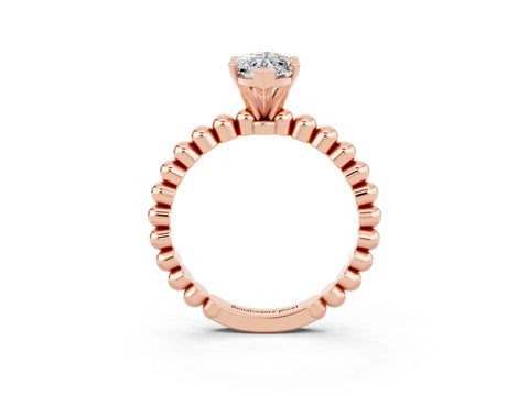 Rose gold Marquise Cut Moissanite Solitaire Ring with Beaded Band and Prong Setting_3