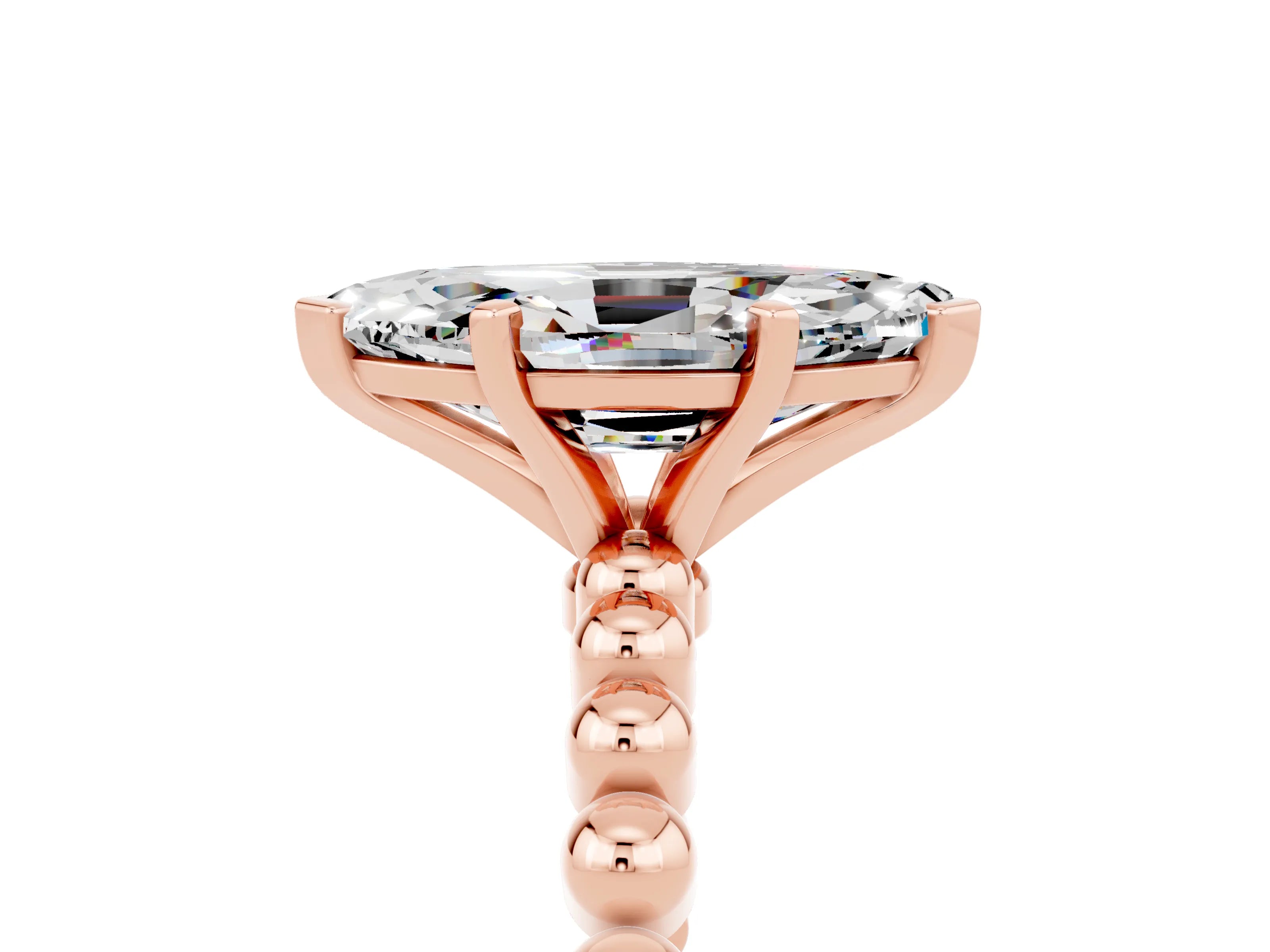 Rose gold Marquise Cut Moissanite Solitaire Ring with Beaded Band and Prong Setting_5