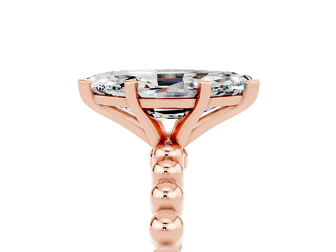 Rose gold Marquise Cut Moissanite Solitaire Ring with Beaded Band and Prong Setting_5