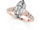 Rose gold Marquise Cut Moissanite Solitaire Ring with Cathedral Setting and Pavé Band_1