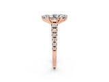 Rose gold Marquise Cut Moissanite Solitaire Ring with Cathedral Setting and Pavé Band_2