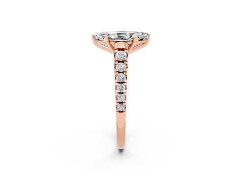 Rose gold Marquise Cut Moissanite Solitaire Ring with Cathedral Setting and Pavé Band_2