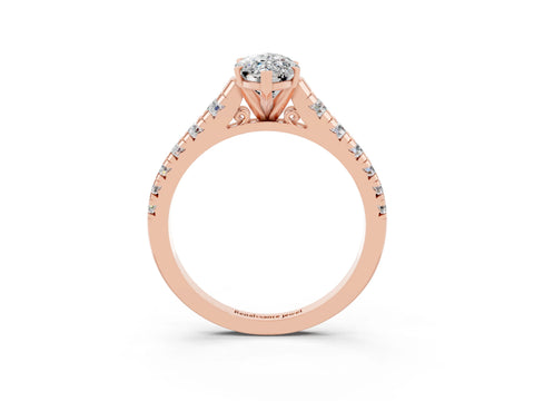 Rose gold Marquise Cut Moissanite Solitaire Ring with Cathedral Setting and Pavé Band_3