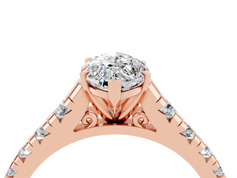 Rose gold Marquise Cut Moissanite Solitaire Ring with Cathedral Setting and Pavé Band_4