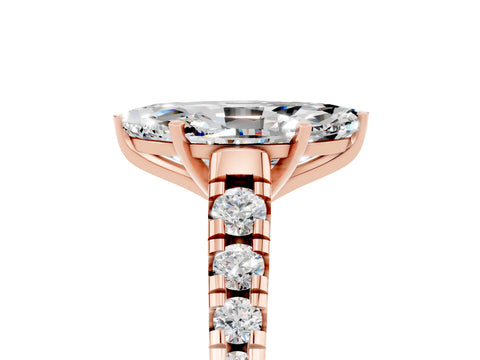 Rose gold Marquise Cut Moissanite Solitaire Ring with Cathedral Setting and Pavé Band_5