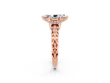 Rose gold Marquise Cut Moissanite Solitaire Ring with Filigree Band and Four-Prong Setting_26