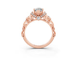 Rose gold Marquise Cut Moissanite Solitaire Ring with Filigree Band and Four-Prong Setting_27