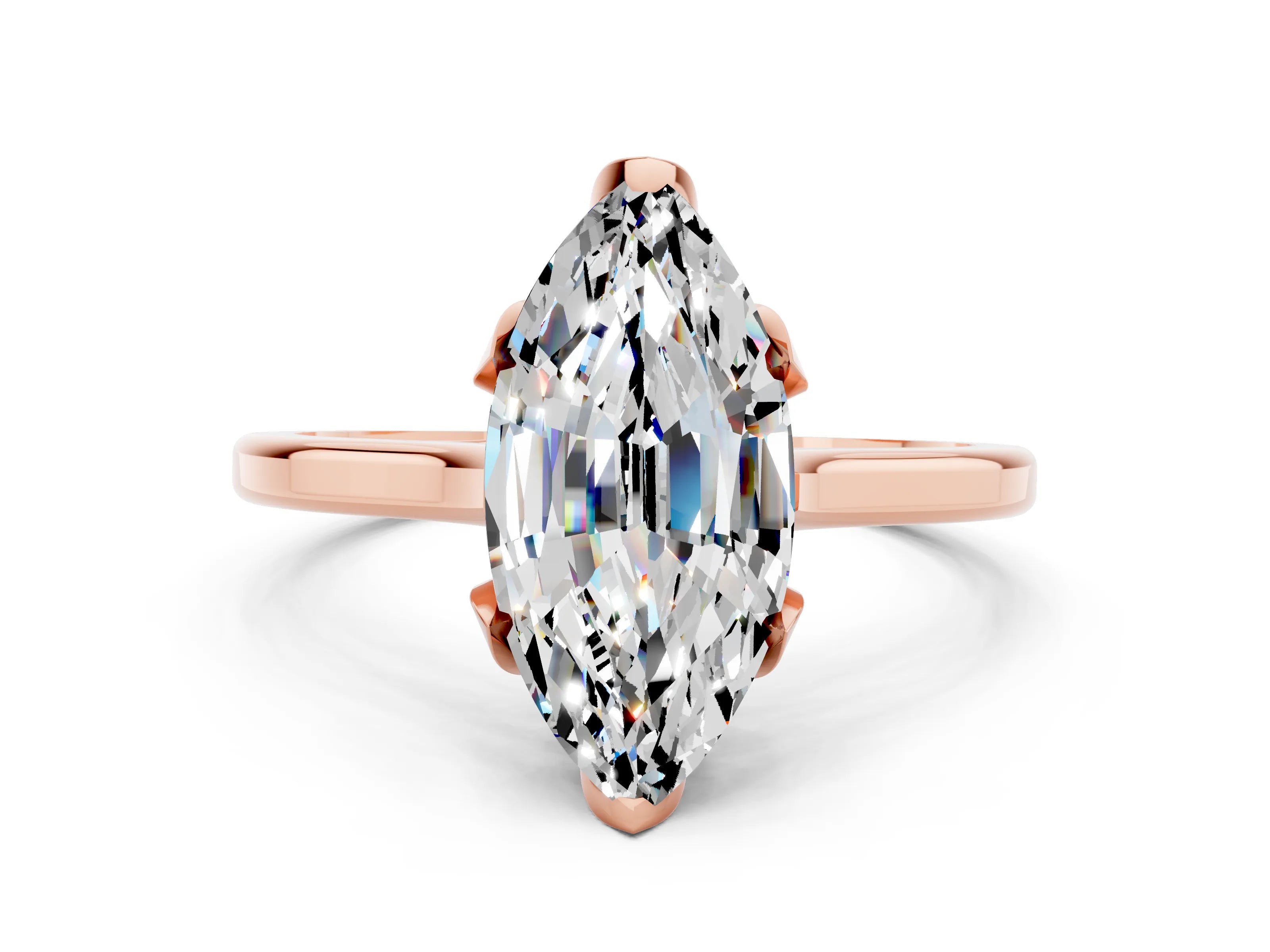 Rose gold Marquise Cut Moissanite Solitaire Ring with Flower Prong Setting and Classic Band_12