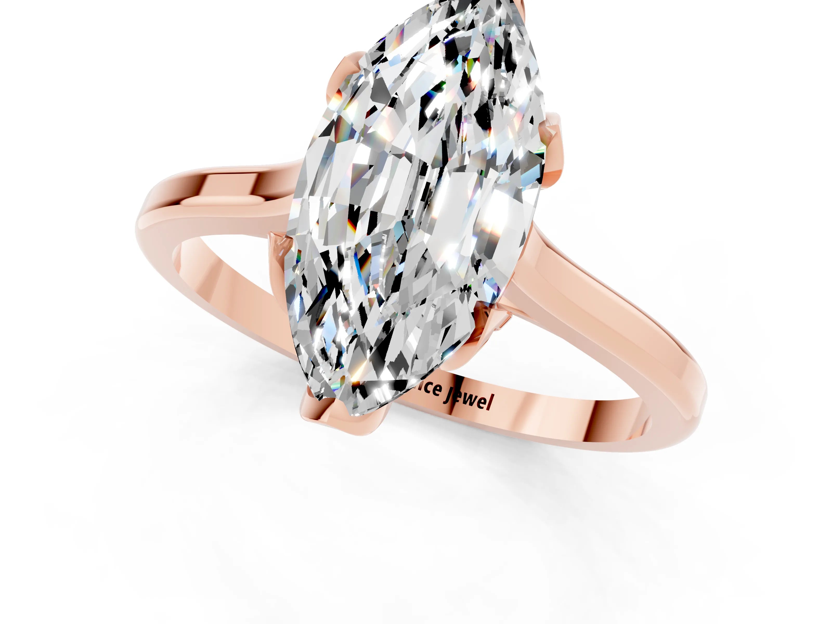 Rose gold Marquise Cut Moissanite Solitaire Ring with Flower Prong Setting and Classic Band_13