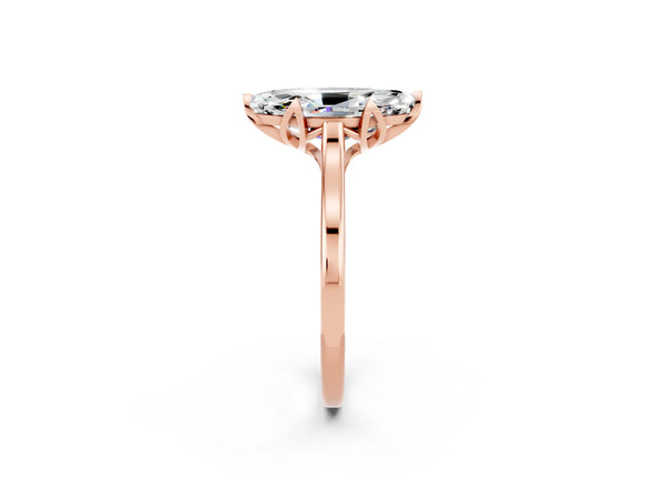 Rose gold Marquise Cut Moissanite Solitaire Ring with Flower Prong Setting and Classic Band
