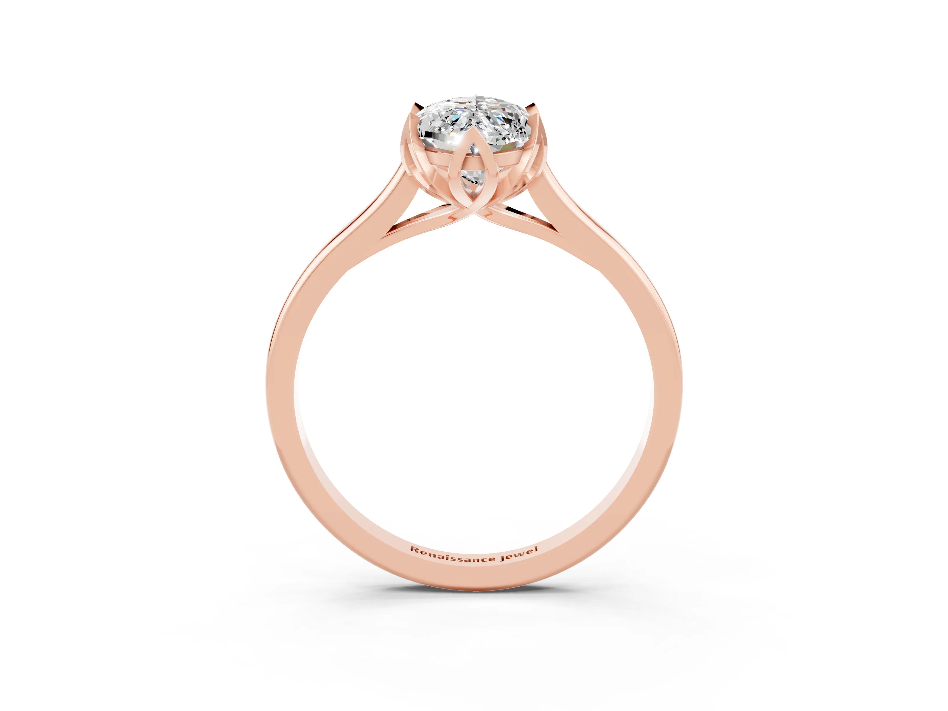 Rose gold Marquise Cut Moissanite Solitaire Ring with Flower Prong Setting and Classic Band_15