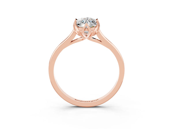Rose gold Marquise Cut Moissanite Solitaire Ring with Flower Prong Setting and Classic Band