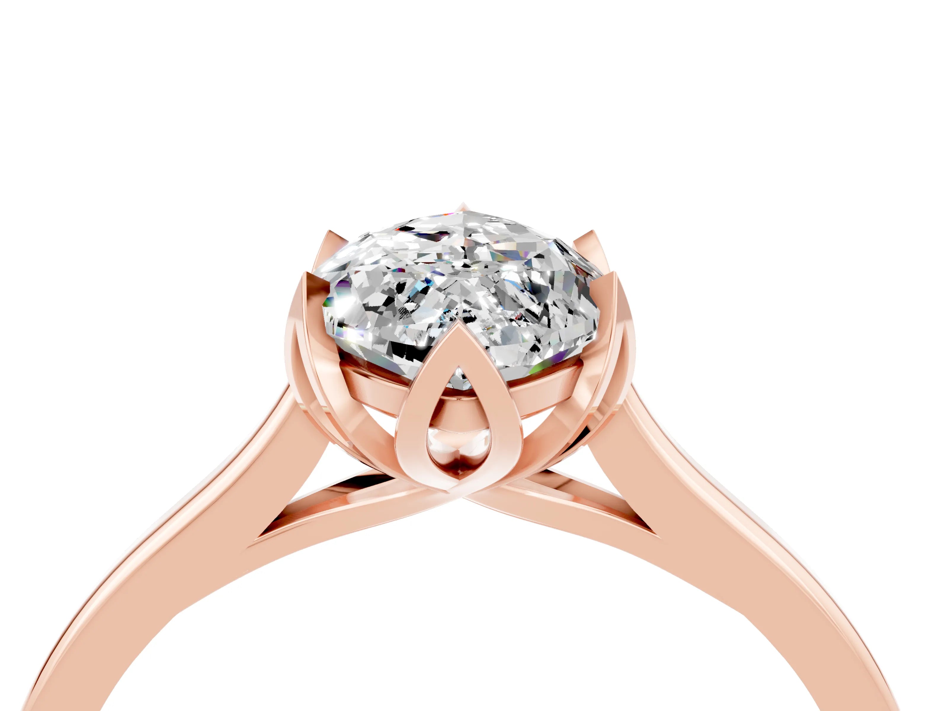 Rose gold Marquise Cut Moissanite Solitaire Ring with Flower Prong Setting and Classic Band_16
