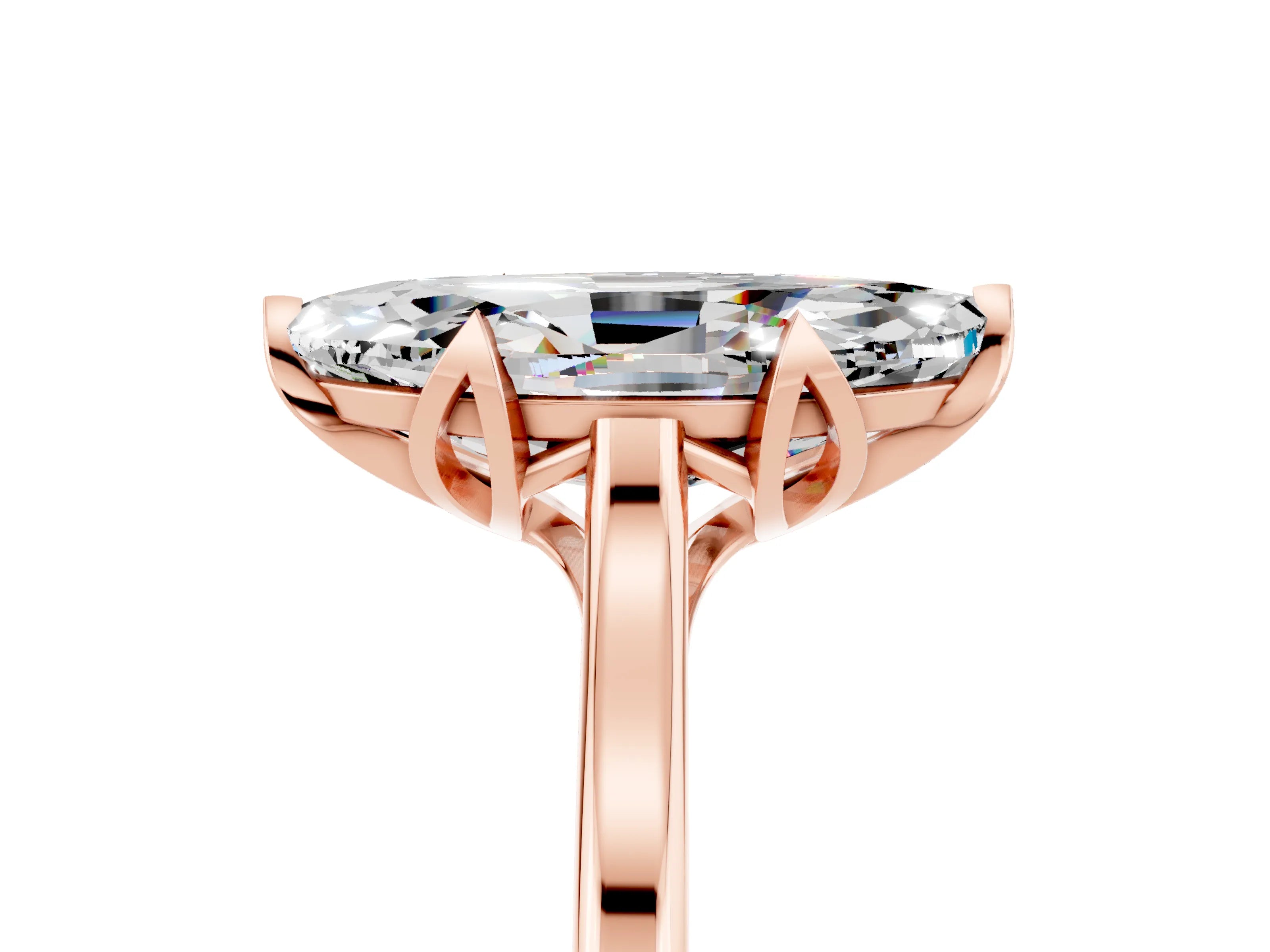 Rose gold Marquise Cut Moissanite Solitaire Ring with Flower Prong Setting and Classic Band_17