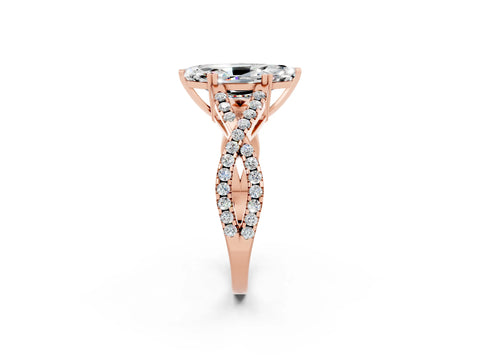 Rose gold Marquise Cut Moissanite Solitaire Ring with Four-Prong Setting and Twisted Pavé Band_2