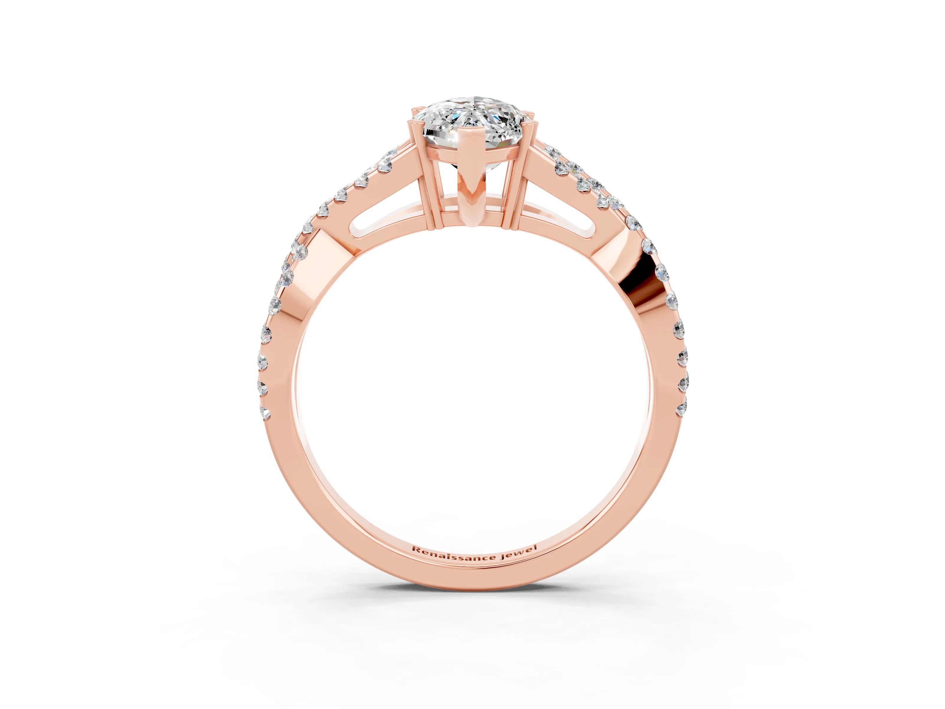 Rose gold Marquise Cut Moissanite Solitaire Ring with Four-Prong Setting and Twisted Pavé Band_3