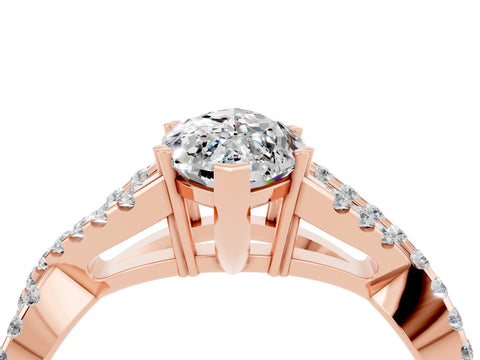 Rose gold Marquise Cut Moissanite Solitaire Ring with Four-Prong Setting and Twisted Pavé Band_4
