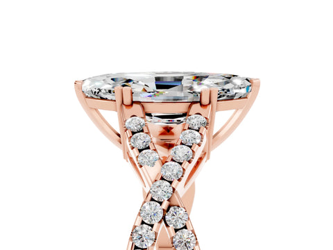 Rose gold Marquise Cut Moissanite Solitaire Ring with Four-Prong Setting and Twisted Pavé Band_5