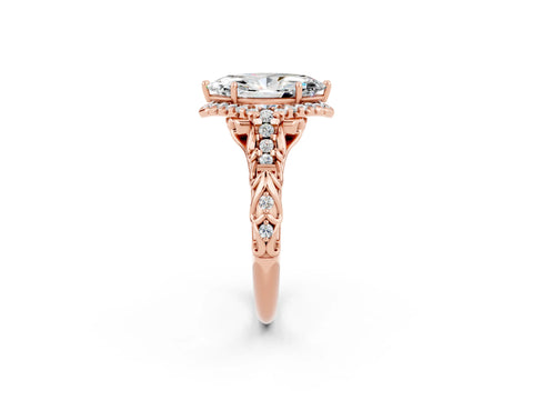 Rose gold Marquise Cut Moissanite Solitaire Ring with Hidden Halo and Pavé Band_14