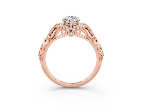 Rose gold Marquise Cut Moissanite Solitaire Ring with Hidden Halo and Pavé Band_15