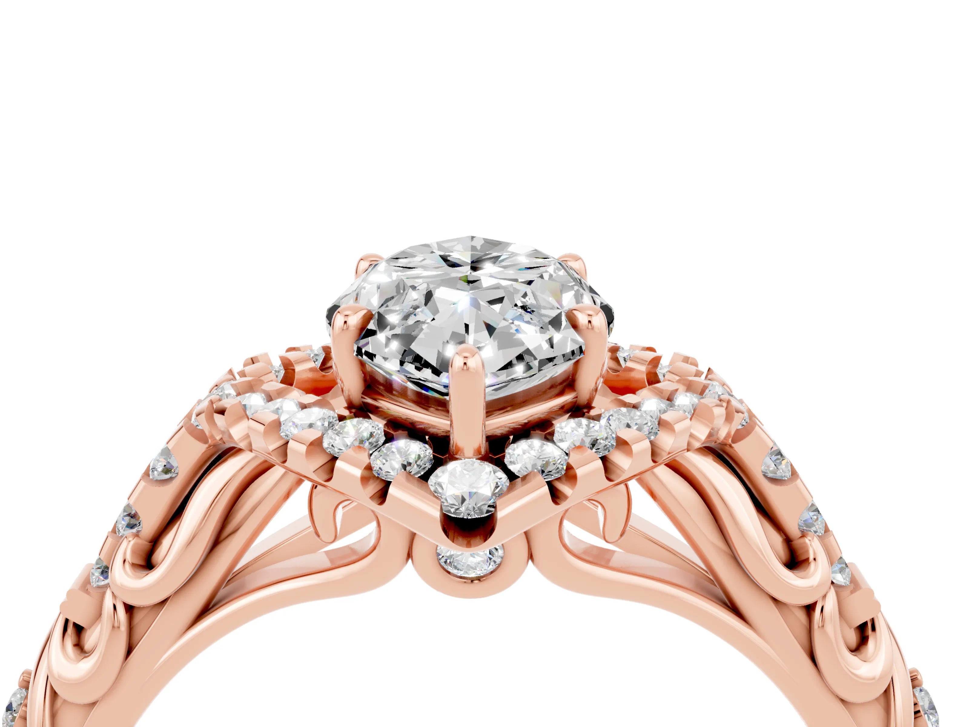Rose gold Marquise Cut Moissanite Solitaire Ring with Hidden Halo and Pavé Band_16