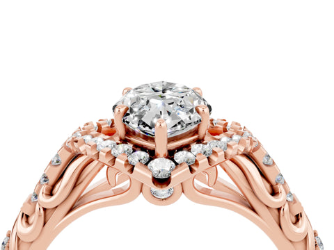 Rose gold Marquise Cut Moissanite Solitaire Ring with Hidden Halo and Pavé Band_16