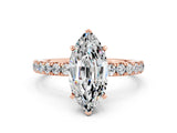 Rose gold Marquise Cut Moissanite Solitaire Ring with Pavé Accents and Four-Prong Setting