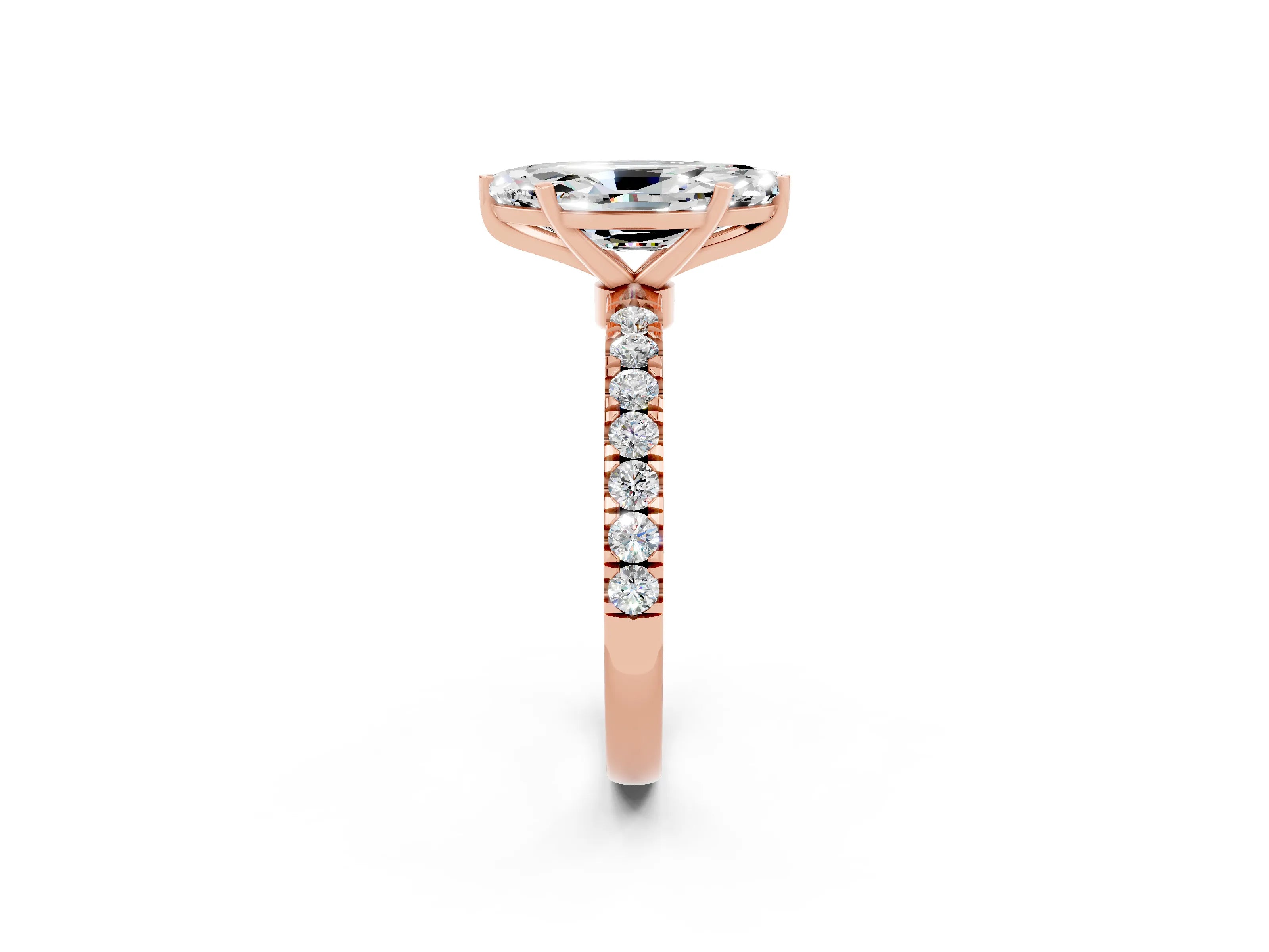 Rose gold Marquise Cut Moissanite Solitaire Ring with Pavé Accents and Four-Prong Setting_2