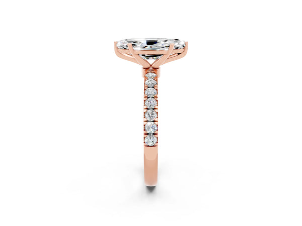 Rose gold Marquise Cut Moissanite Solitaire Ring with Pavé Accents and Four-Prong Setting