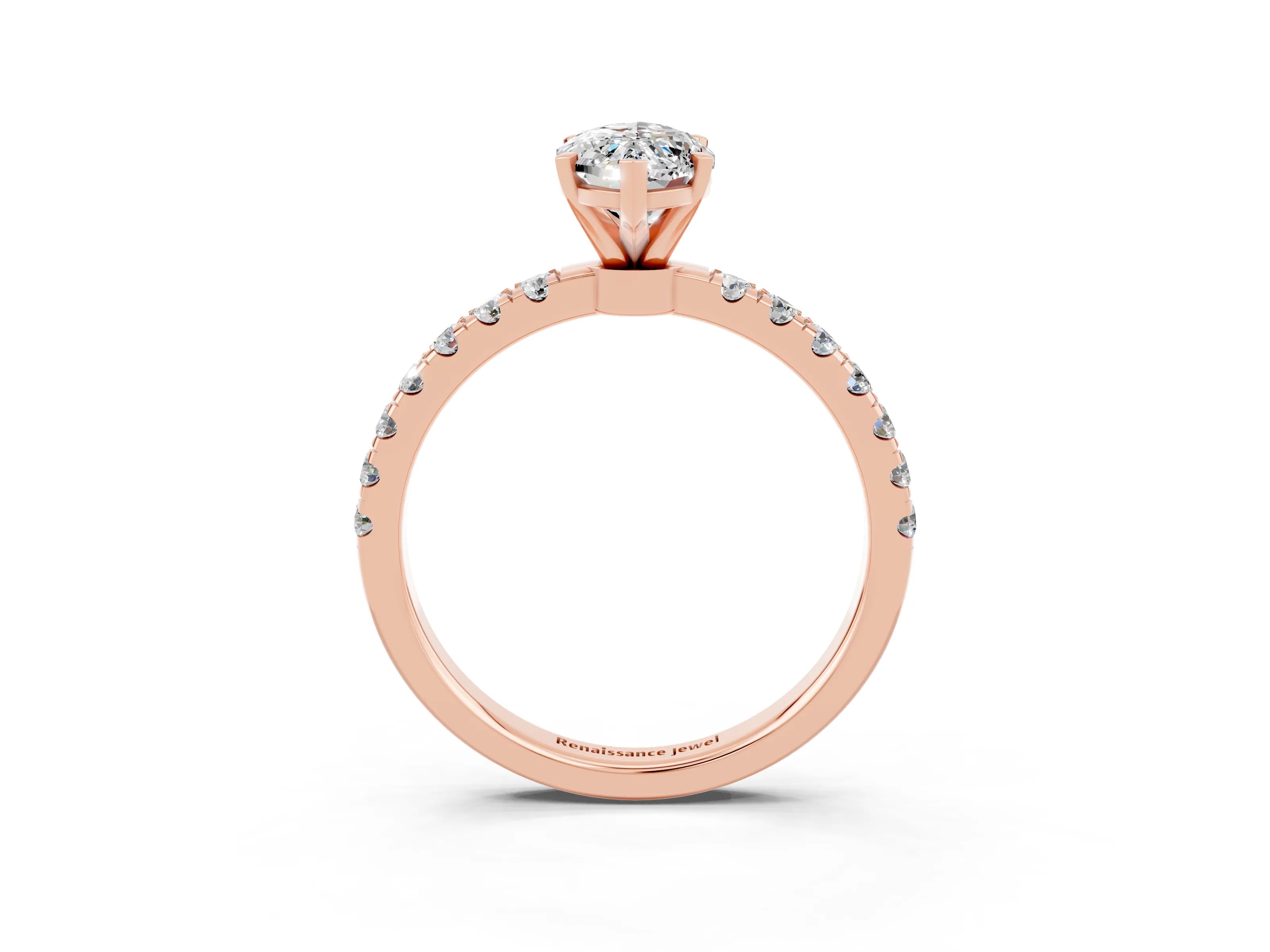 Rose gold Marquise Cut Moissanite Solitaire Ring with Pavé Accents and Four-Prong Setting_3