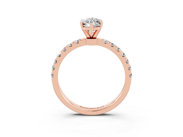 Rose gold Marquise Cut Moissanite Solitaire Ring with Pavé Accents and Four-Prong Setting