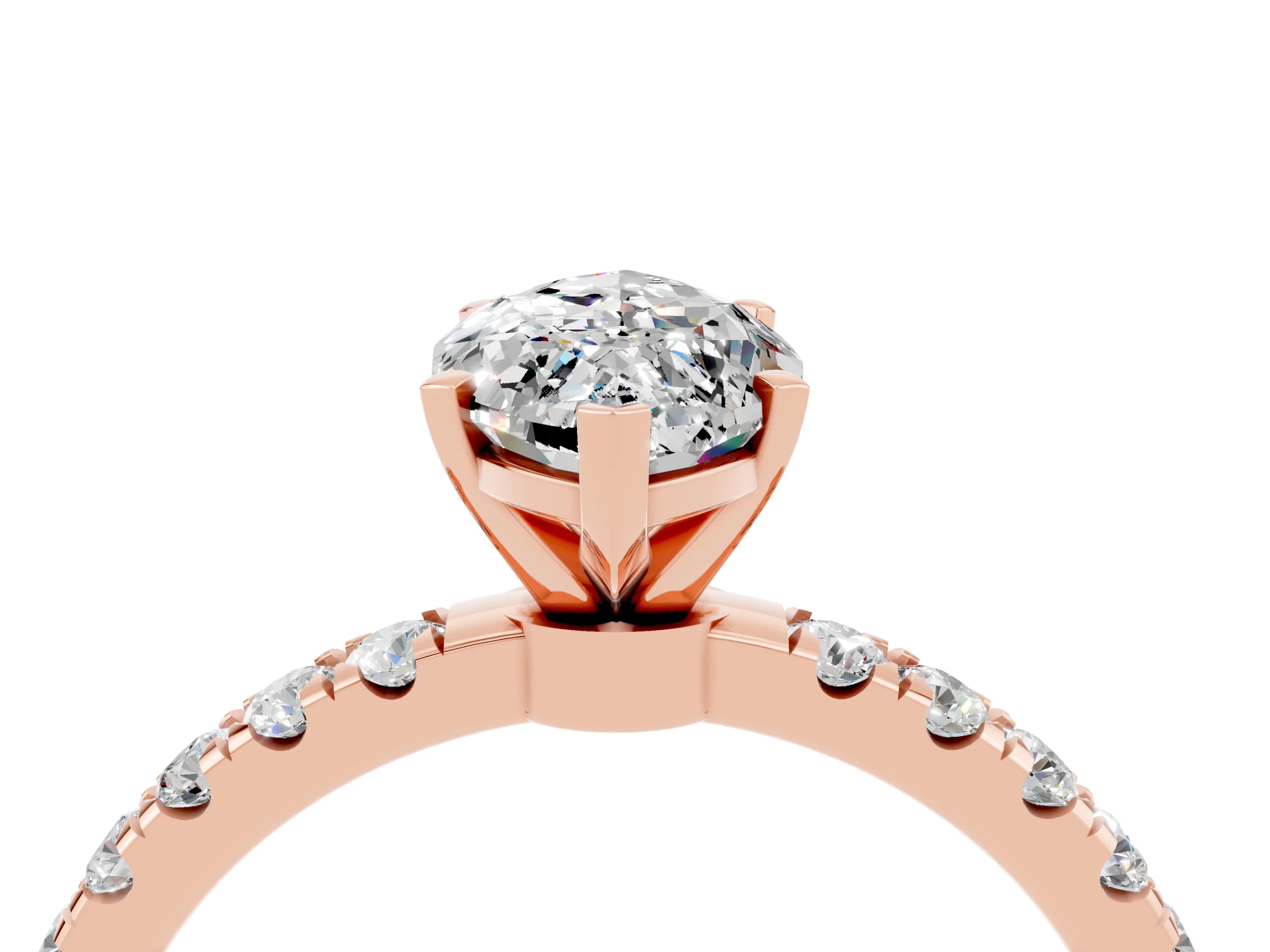 Rose gold Marquise Cut Moissanite Solitaire Ring with Pavé Accents and Four-Prong Setting_4