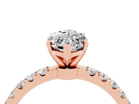Rose gold Marquise Cut Moissanite Solitaire Ring with Pavé Accents and Four-Prong Setting_4