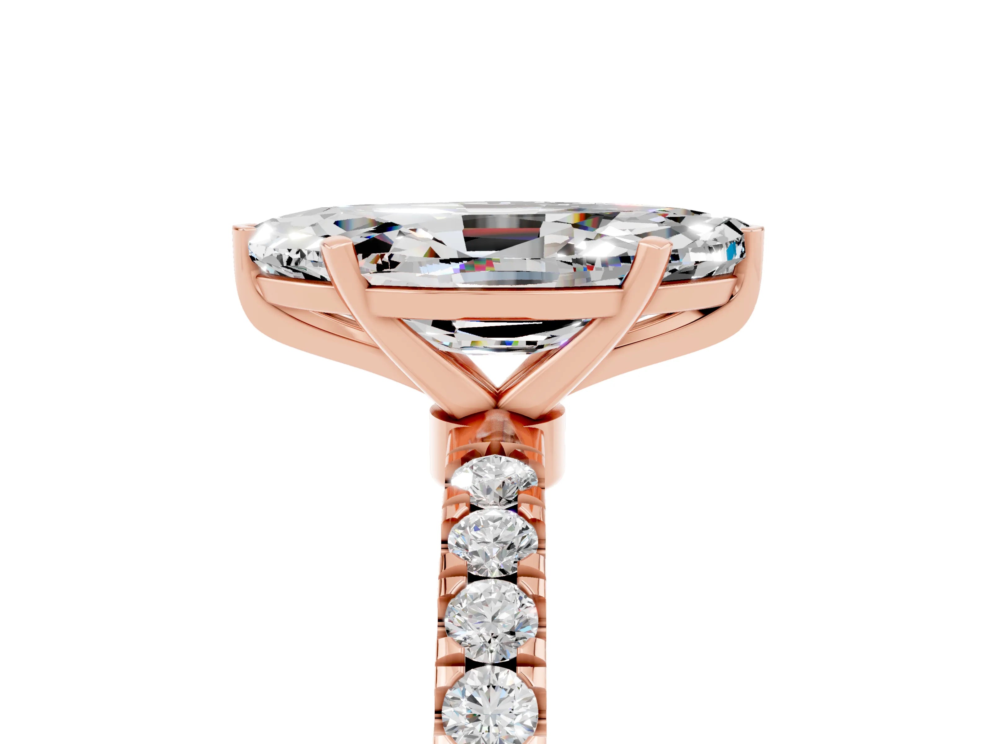 Rose gold Marquise Cut Moissanite Solitaire Ring with Pavé Accents and Four-Prong Setting_5