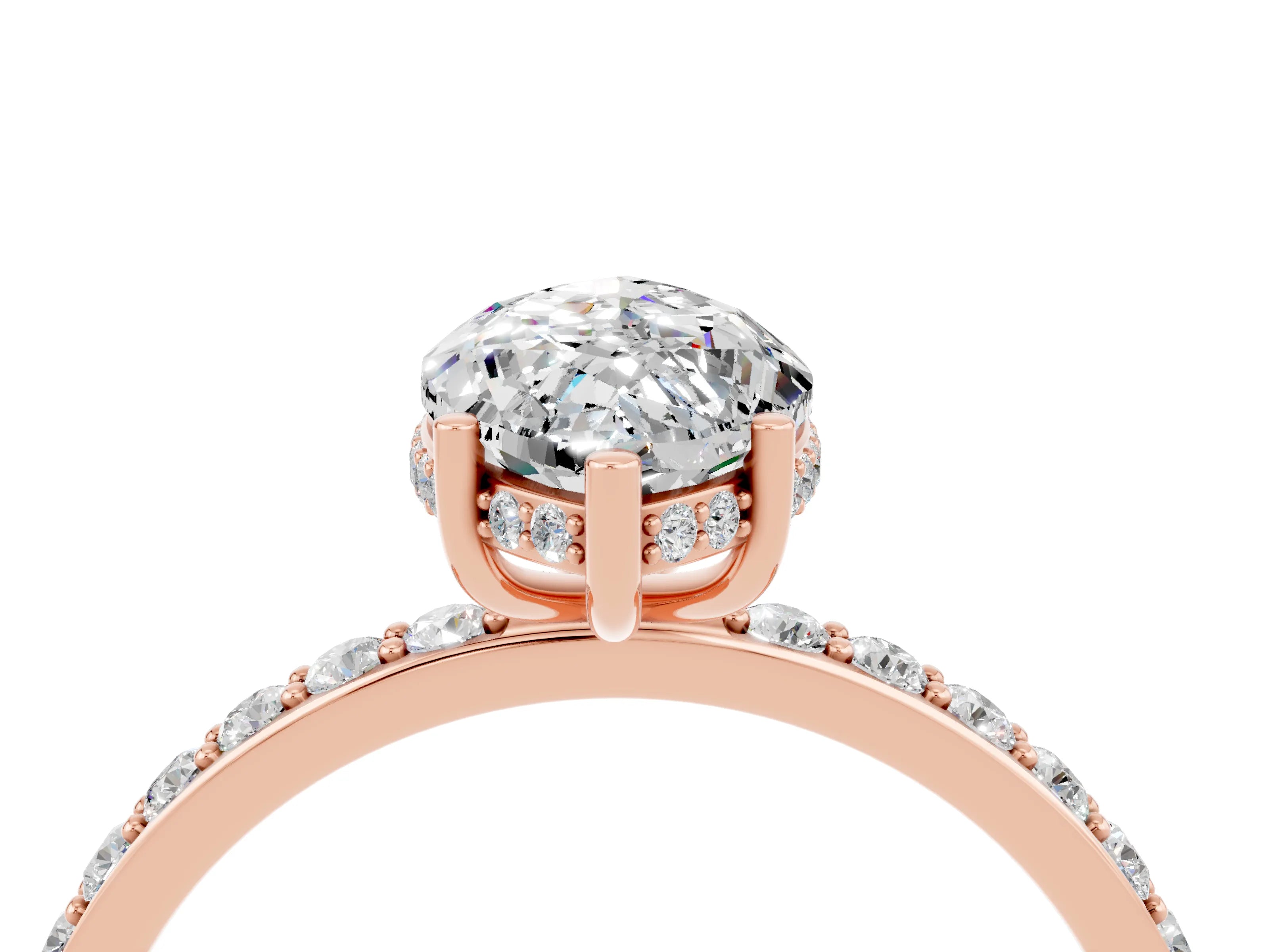 Rose gold Marquise Cut Moissanite Solitaire Ring with Pavé Band and Hidden Halo_16