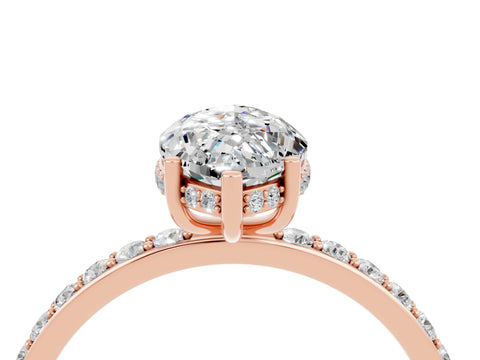 Rose gold Marquise Cut Moissanite Solitaire Ring with Pavé Band and Hidden Halo_16