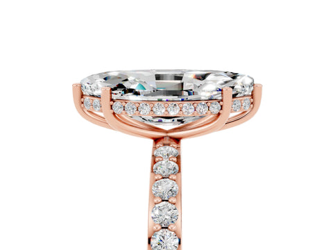 Rose gold Marquise Cut Moissanite Solitaire Ring with Pavé Band and Hidden Halo_17