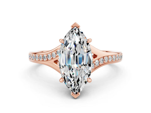 Rose gold Marquise Cut Moissanite Solitaire Ring with Pavé Band and Prong Setting_12
