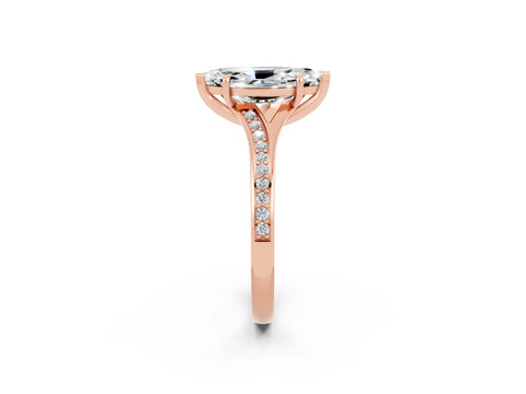 Rose gold Marquise Cut Moissanite Solitaire Ring with Pavé Band and Prong Setting_14
