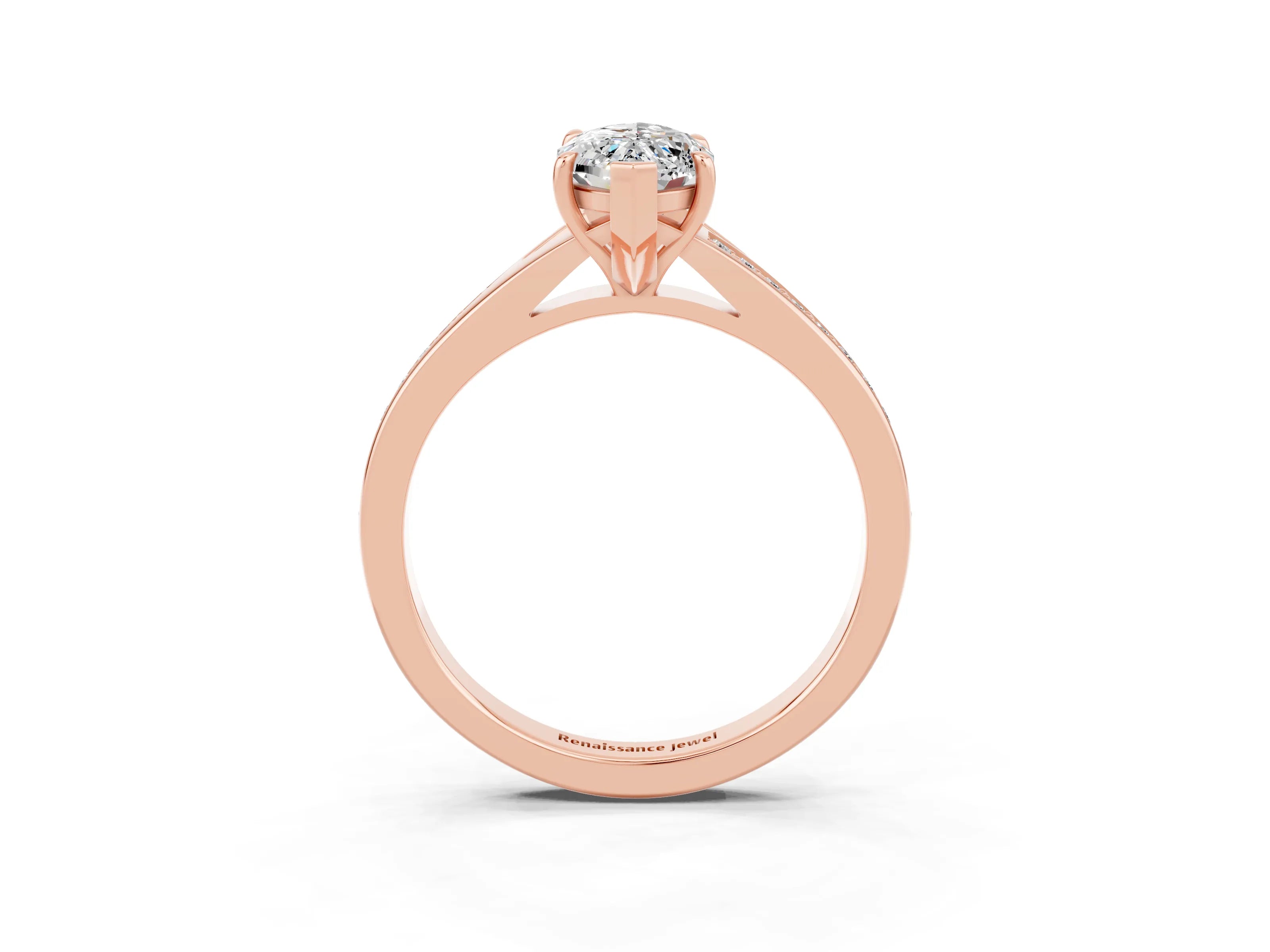 Rose gold Marquise Cut Moissanite Solitaire Ring with Pavé Band and Prong Setting_15