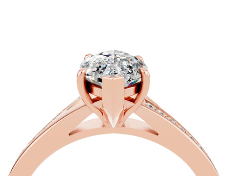 Rose gold Marquise Cut Moissanite Solitaire Ring with Pavé Band and Prong Setting_16