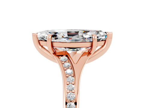 Rose gold Marquise Cut Moissanite Solitaire Ring with Pavé Band and Prong Setting_17