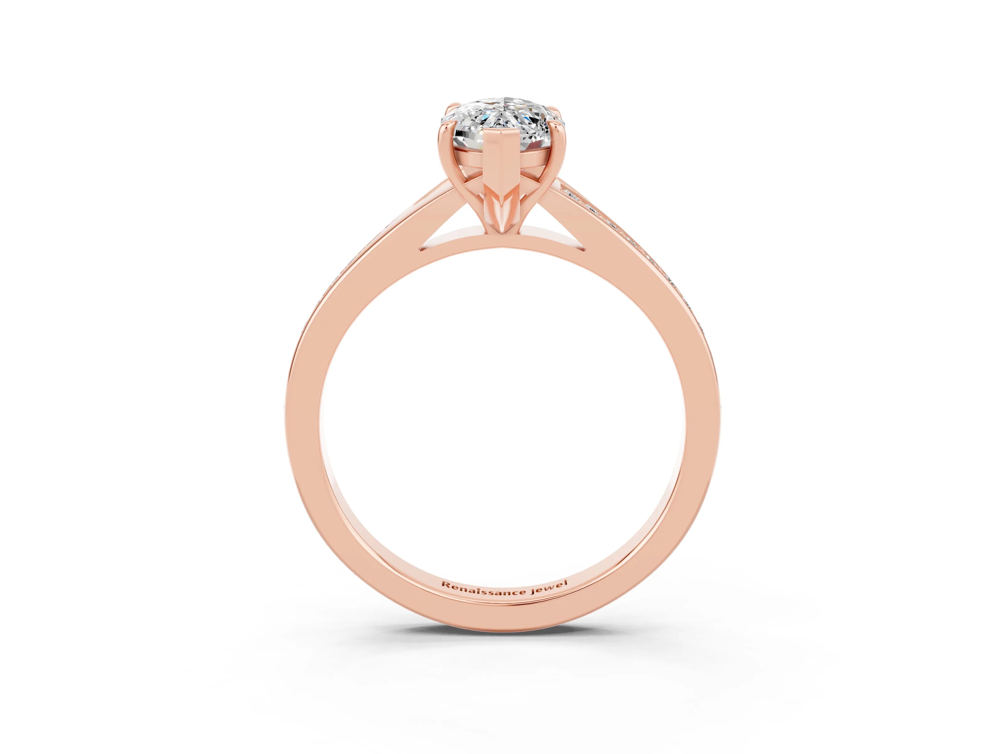 Rose gold Marquise Cut Moissanite Solitaire Ring with Pavé Band and Prong Setting_3