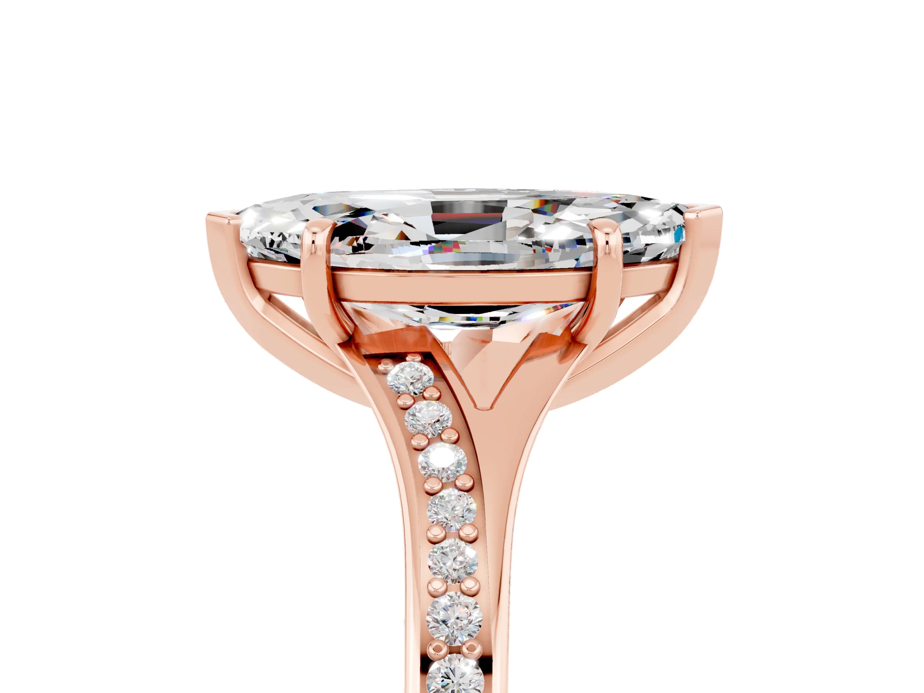 Rose gold Marquise Cut Moissanite Solitaire Ring with Pavé Band and Prong Setting_5