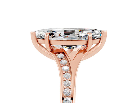 Rose gold Marquise Cut Moissanite Solitaire Ring with Pavé Band and Prong Setting_5